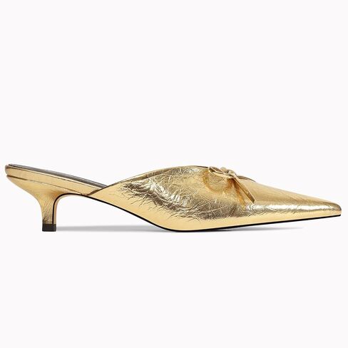Kitten Heels for Women Heeled Mules Stiletto Pumps Bow Closed Toe Pointed Toe Low Heel Slip on Fashion Metallic Backless Prom Party Dressy in Kuwait
