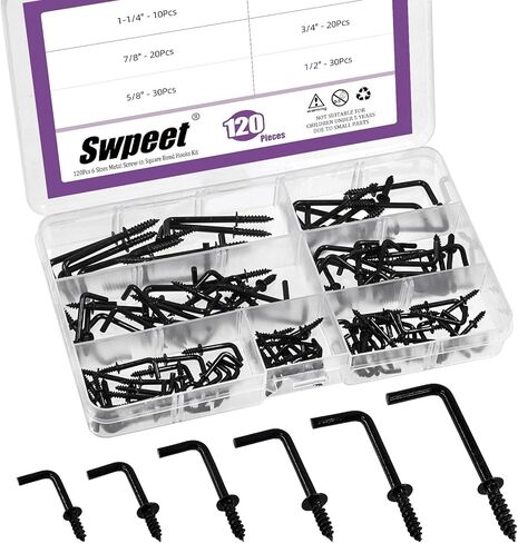 Swpeet 120 قطعة 6 أحجام الذهب النحاس مطلي المعادن المسمار في مجموعة السنانير الانحناء مربع الذهب السنانير البراغي المسمار ذاتية الضغط خطافات للمنزل / مكان العمل / المكتب in Kuwait