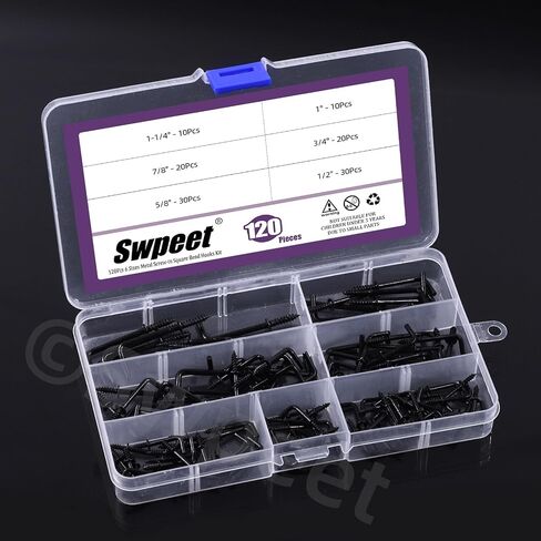 Swpeet 120 قطعة 6 أحجام الذهب النحاس مطلي المعادن المسمار في مجموعة السنانير الانحناء مربع الذهب السنانير البراغي المسمار ذاتية الضغط خطافات للمنزل / مكان العمل / المكتب in Kuwait