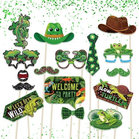 25PCS Frog & Reptile Photo Booth Props Set – Jungle Themed Selfie Props with Sticks for Reptile Birthday Parties, Lizard Themed Events & Wild Safari Decorations in Saudi Arabia