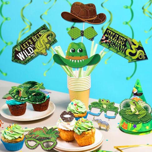 25PCS Frog & Reptile Photo Booth Props Set – Jungle Themed Selfie Props with Sticks for Reptile Birthday Parties, Lizard Themed Events & Wild Safari Decorations in Saudi Arabia