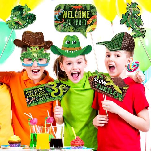 25PCS Frog & Reptile Photo Booth Props Set – Jungle Themed Selfie Props with Sticks for Reptile Birthday Parties, Lizard Themed Events & Wild Safari Decorations in Saudi Arabia