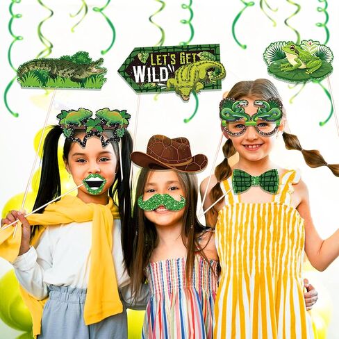 25PCS Frog & Reptile Photo Booth Props Set – Jungle Themed Selfie Props with Sticks for Reptile Birthday Parties, Lizard Themed Events & Wild Safari Decorations in Saudi Arabia