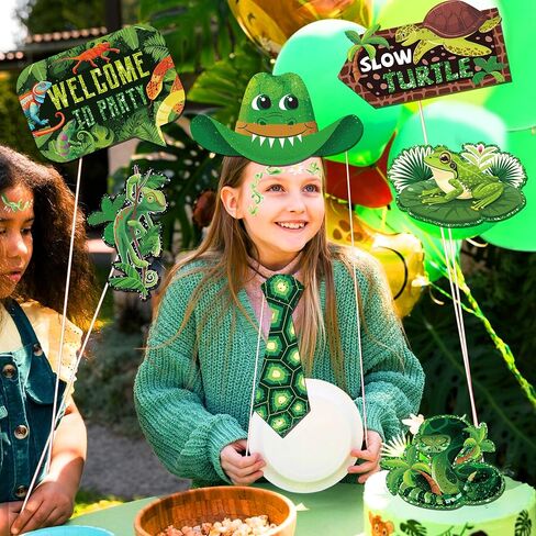 25PCS Frog & Reptile Photo Booth Props Set – Jungle Themed Selfie Props with Sticks for Reptile Birthday Parties, Lizard Themed Events & Wild Safari Decorations in Saudi Arabia