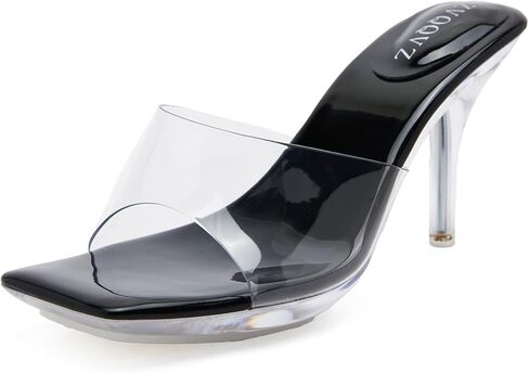 Clear Heels for Women Sexy High Heels Sandals Platform Stiletto Kitten Square Toe Comfortable Shoes Transparent Strap Mule in Saudi Arabia