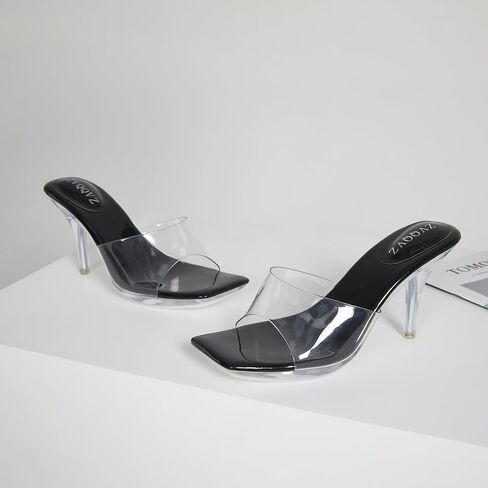 Clear Heels for Women Sexy High Heels Sandals Platform Stiletto Kitten Square Toe Comfortable Shoes Transparent Strap Mule in Saudi Arabia