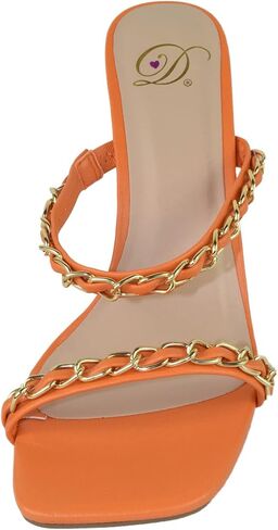 Delicious Shoes Women Block High Heel Sandals Gold Chain Band Square Toe Fenn-S in Saudi Arabia