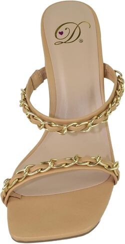 Delicious Shoes Women Block High Heel Sandals Gold Chain Band Square Toe Fenn-S in Saudi Arabia