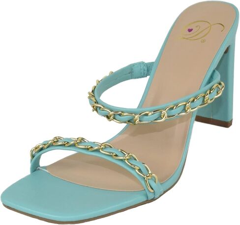 Delicious Shoes Women Block High Heel Sandals Gold Chain Band Square Toe Fenn-S in Saudi Arabia