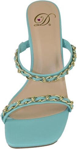 Delicious Shoes Women Block High Heel Sandals Gold Chain Band Square Toe Fenn-S in Saudi Arabia