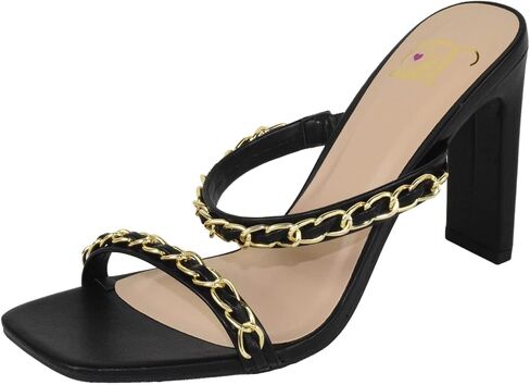 Delicious Shoes Women Block High Heel Sandals Gold Chain Band Square Toe Fenn-S in Saudi Arabia