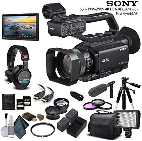 Sony PXW-Z90V 4K HDR XDCAM مع AF هجين سريع (PXW-Z90V) مع بطاقة ذاكرة 2-64 جيجابايت ، بطاريتين إضافيتين ، مرشح الأشعة فوق البنفسجية ، ضوء LED ، حالة ، ثلاثيات ، MIC ، MDR-7506 سماعات الرأس (متجددة) in Saudi Arabia
