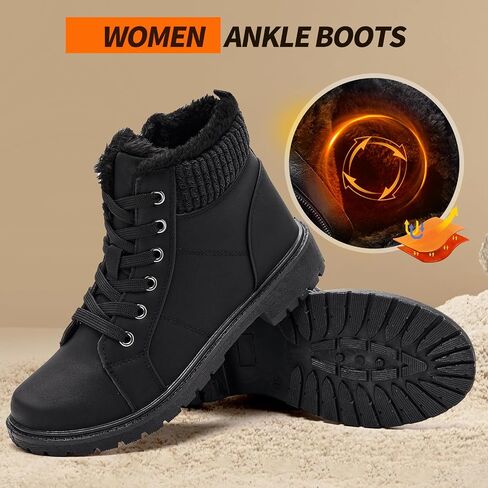 Uoidru Combat Boots For Women Ankle Booties Black Winter Snow Boots White Lace Up Boots Comfort Fuzzy Boot Side Zipper Short Boots in Kuwait