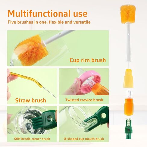 5 in 1 Portable Detachable Cup Cleaning Brush Set with Straw Brush, Multi-Functional Long Handle Bottle Cleaner for Washing Narrow Neck Cup, Spout/Lid Cleaner Brushes in Saudi Arabia