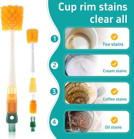 5 in 1 Portable Detachable Cup Cleaning Brush Set with Straw Brush, Multi-Functional Long Handle Bottle Cleaner for Washing Narrow Neck Cup, Spout/Lid Cleaner Brushes in Saudi Arabia