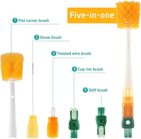 5 in 1 Portable Detachable Cup Cleaning Brush Set with Straw Brush, Multi-Functional Long Handle Bottle Cleaner for Washing Narrow Neck Cup, Spout/Lid Cleaner Brushes in Saudi Arabia