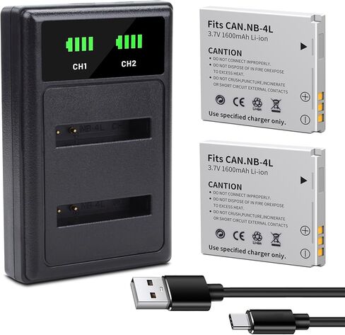 بطارية 2PACK NB-4L NB4L مع شاحن سريع مزدوج متوافق مع Canon PowerShot Elph 100 HS 300 HS 330 HS 310 HS SD1000 SD1100 IS SD1400 IS SD940 هو SD30 SD300 SD40 SD400 SD600 SD750 SD780 in Kuwait