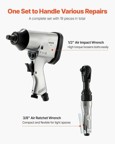 Vevor 71 Pitch Pro Pro Air Tool and Accessories Kit - 1/2 "Air Impact Wrench ، 3/8" Ratchet Wrench ، 1/2 "Die Graind in Saudi Arabia