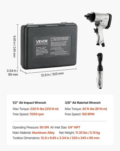 Vevor 71 Pitch Pro Pro Air Tool and Accessories Kit - 1/2 "Air Impact Wrench ، 3/8" Ratchet Wrench ، 1/2 "Die Graind in Saudi Arabia