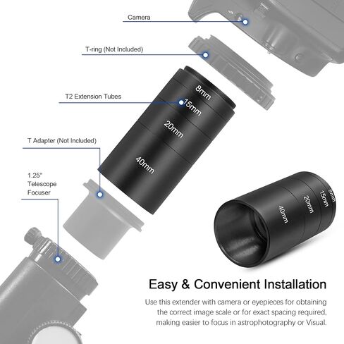 Astromania Astronomical T2 -Extension Tube Kit للكاميرات والعيون - الطول 8 مم 15 مم 20 مم - حزمة مع - محول T -Ring لـ Nikon in Saudi Arabia