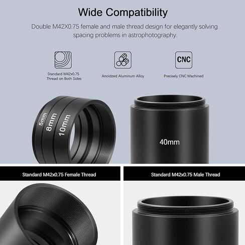 Astromania الفلكية T2 -Extension Tube Kit للكاميرات والعيون - الطول 5 مم 8 مم 10 مم 40 مم - حزمة مع - 10x60 Deluxe Finder Scope in Kuwait
