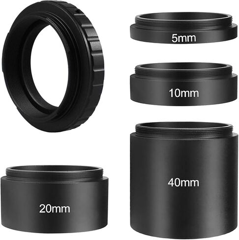 Astromania الفلكية T2 -Extension Tube Kit للكاميرات والعيون - الطول 5 مم 10 مم 20 مم 40 مم - حزمة مع - محول T -Ring لـ Canon EOS in Saudi Arabia