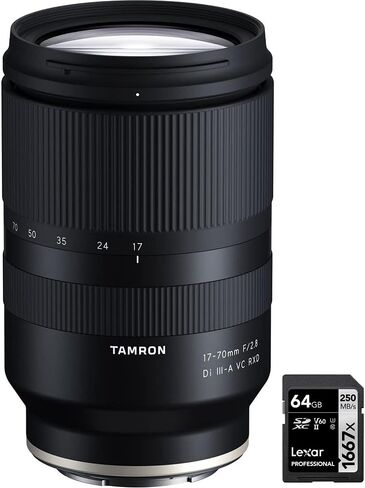 Tamron AFB070S-700 17-70MM F/2.8 DI III-A RXD Lens for APS-C Sony E-Mountless Cameras مع بطاقة ذاكرة LEXAR Professional SDHC/SDXC 1667X UHS-II 64GB in Saudi Arabia