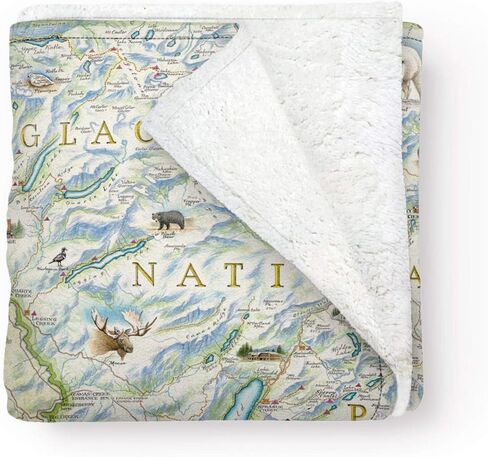 Glacier National Park Fleece Blanket | 58" x 50" Throw Blanket | Hand-Drawn Original Art | in Kuwait