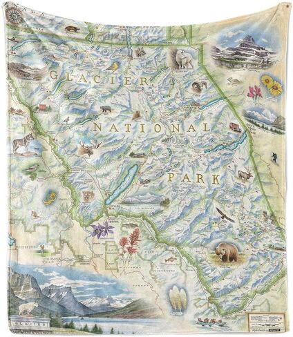 Glacier National Park Fleece Blanket | 58" x 50" Throw Blanket | Hand-Drawn Original Art | in Kuwait