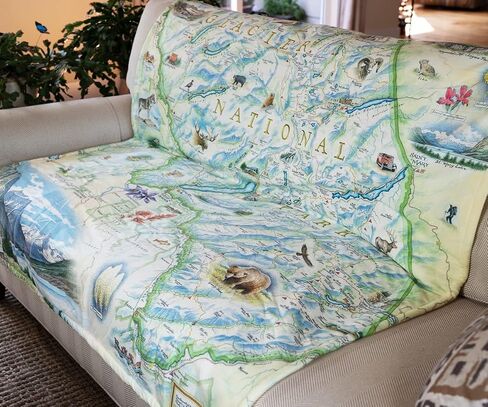 Glacier National Park Fleece Blanket | 58" x 50" Throw Blanket | Hand-Drawn Original Art | in Kuwait