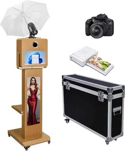 Soft-Light Umbrella Photo Booth Machine with Mirror Touch Screen and LCD Split Screen Photo Booth Selfie Station Shell Stand Photobooth Machine for Events (Machine+Camera) in Saudi Arabia