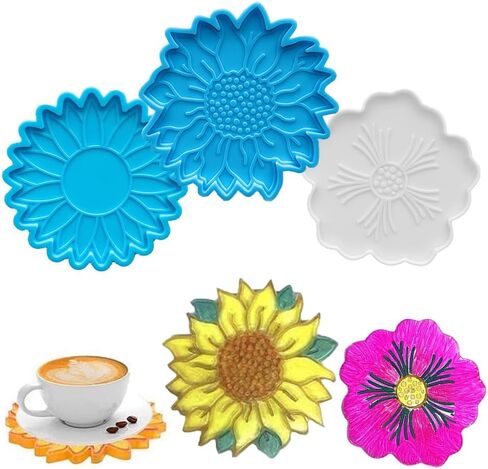 2 PCs Coaster Resin Mold JCEGZITL Mandala and Sunflower Coaster Molds Silicone Epoxy Casting Mold for Making Coaster Cups Mats DIY Art Craft in Kuwait