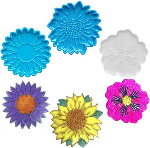 2 PCs Coaster Resin Mold JCEGZITL Mandala and Sunflower Coaster Molds Silicone Epoxy Casting Mold for Making Coaster Cups Mats DIY Art Craft in Kuwait