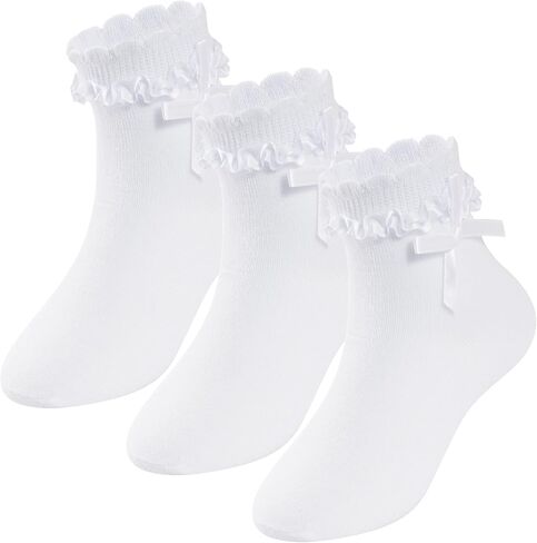 choyaxo 3 Pairs Girls Ruffle Socks Frilly Socks Cute Dress Sock School Sock for Toddler Girls in Saudi Arabia