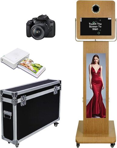 Photo Booth Machine with Mirror Touch Screen and LCD Split Screen Photo Booth Selfie Station Shell Stand Photobooth Machine for Events (Machine+Camera+Mini Printer) in Kuwait