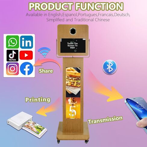 Photo Booth Machine with Mirror Touch Screen and LCD Split Screen Photo Booth Selfie Station Shell Stand Photobooth Machine for Events (Machine+Camera+Mini Printer) in Kuwait