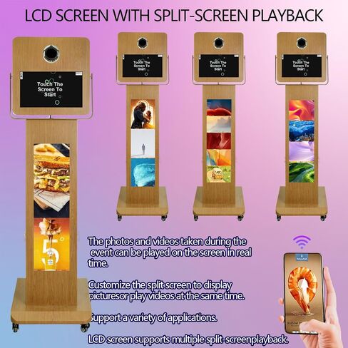 Photo Booth Machine with Mirror Touch Screen and LCD Split Screen Photo Booth Selfie Station Shell Stand Photobooth Machine for Events (Machine+Camera+Mini Printer) in Kuwait