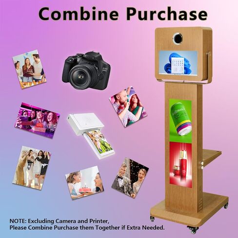 Photo Booth Machine with Mirror Touch Screen and LCD Split Screen Photo Booth Selfie Station Shell Stand Photobooth Machine for Events (Machine+Camera+Mini Printer) in Kuwait