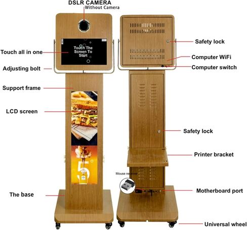 Photo Booth Machine with Mirror Touch Screen and LCD Split Screen Photo Booth Selfie Station Shell Stand Photobooth Machine for Events (Machine+Camera+Mini Printer) in Kuwait