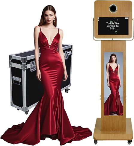 Photo Booth Machine with Mirror Touch Screen and LCD Split Screen Photo Booth Selfie Station Shell Stand Photobooth Machine for Events (Machine+Camera+Mini Printer) in Kuwait