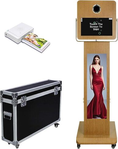 Photo Booth Machine with Mirror Touch Screen and LCD Split Screen Photo Booth Selfie Station Shell Stand Photobooth Machine for Events (Machine+Camera+Mini Printer) in Kuwait