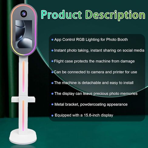 Portable Mirror Photo Booth Machine 15.6inch Touch Screen Selfie Photo Booth Machine with Flight Case for Wedding Party Event (Black, Photo Booth Machine+Camera) in Saudi Arabia