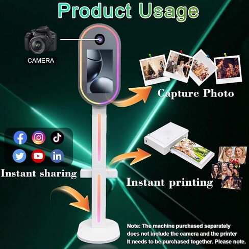 Portable Mirror Photo Booth Machine 15.6inch Touch Screen Selfie Photo Booth Machine with Flight Case for Wedding Party Event (Black, Photo Booth Machine+Camera) in Saudi Arabia