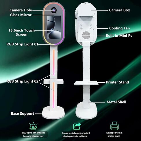 Portable Mirror Photo Booth Machine 15.6inch Touch Screen Selfie Photo Booth Machine with Flight Case for Wedding Party Event (Black, Photo Booth Machine+Camera) in Saudi Arabia