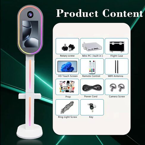 Portable Mirror Photo Booth Machine 15.6inch Touch Screen Selfie Photo Booth Machine with Flight Case for Wedding Party Event (Black, Photo Booth Machine+Camera) in Saudi Arabia