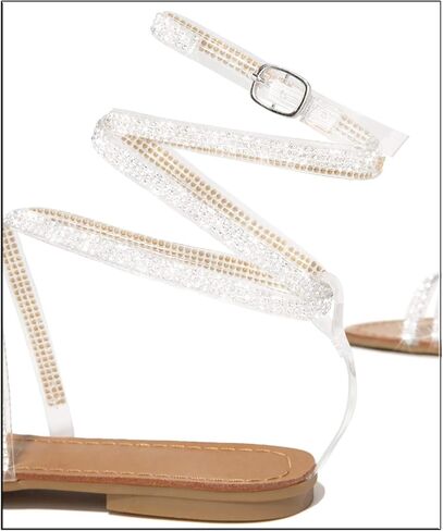 Womens Sandals, Women's Rhinestone Strappy Sandals Fashion Flat Sandals Summer Dressy Peep Toe Sandals Cute Comfortable Dress Sandals in Kuwait