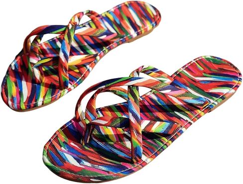 خطوط Gorglitter للسيدات الملونة Thong Flat Flat Rainbow Crisscross Strappy Flop Flops Open Slides 2025 in Saudi Arabia