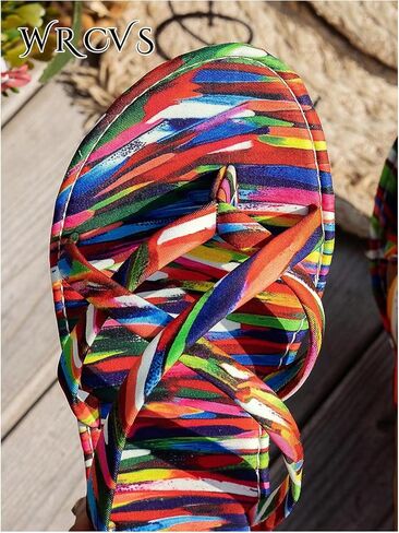 خطوط Gorglitter للسيدات الملونة Thong Flat Flat Rainbow Crisscross Strappy Flop Flops Open Slides 2025 in Saudi Arabia