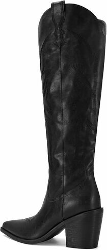 Sovanyou Cowgirl Boots Knee High Cowboy Boots for Women Classic Prow-On Western Boot مدبب بإصبع إصبع القدم الكعب طويل القامة in Kuwait