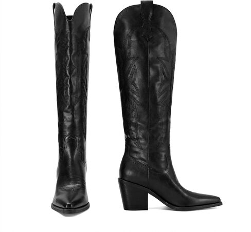 Sovanyou Cowgirl Boots Knee High Cowboy Boots for Women Classic Prow-On Western Boot مدبب بإصبع إصبع القدم الكعب طويل القامة in Kuwait
